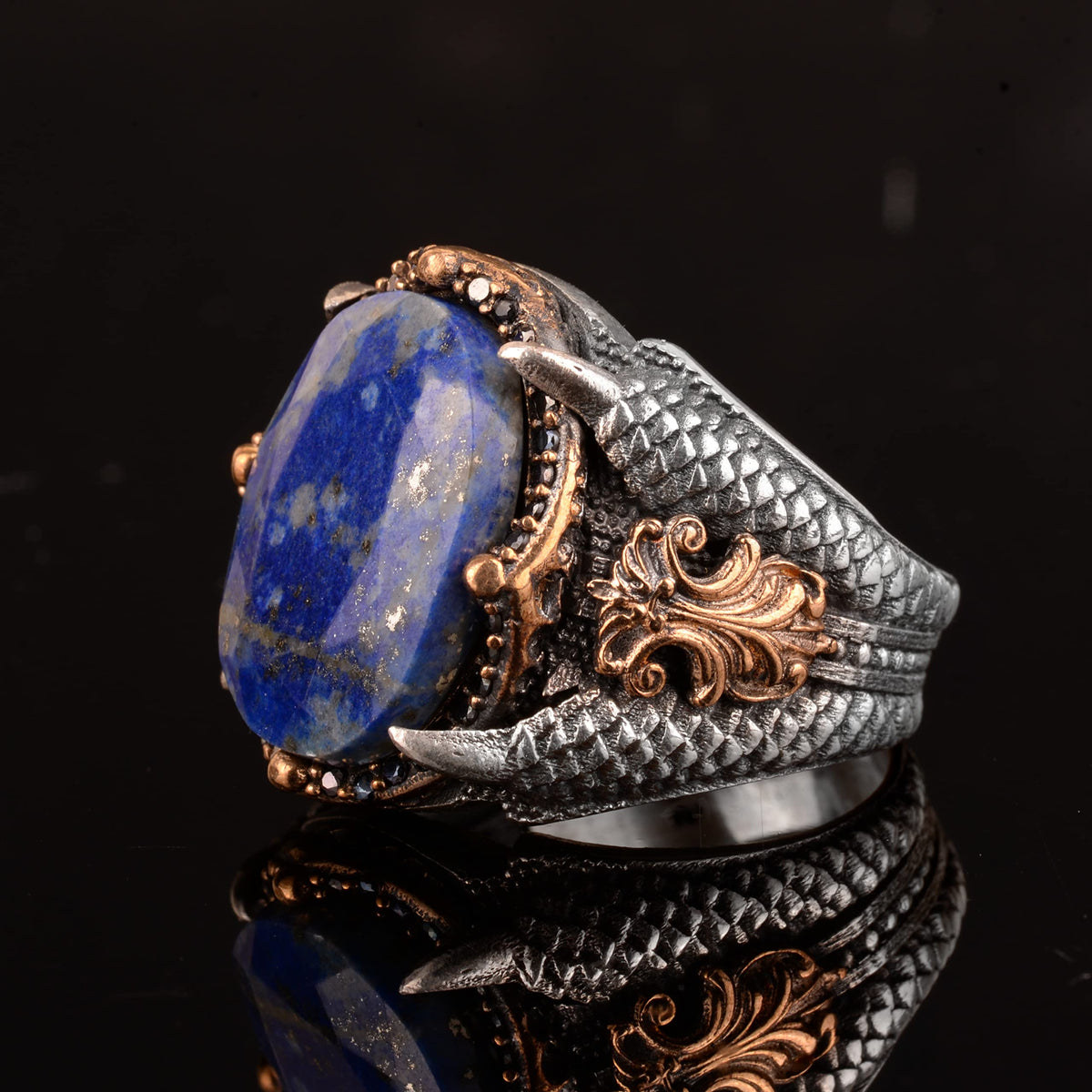 Natural Sodalite Stone Ring, 925 Sterling Silver Men's Ring — 5