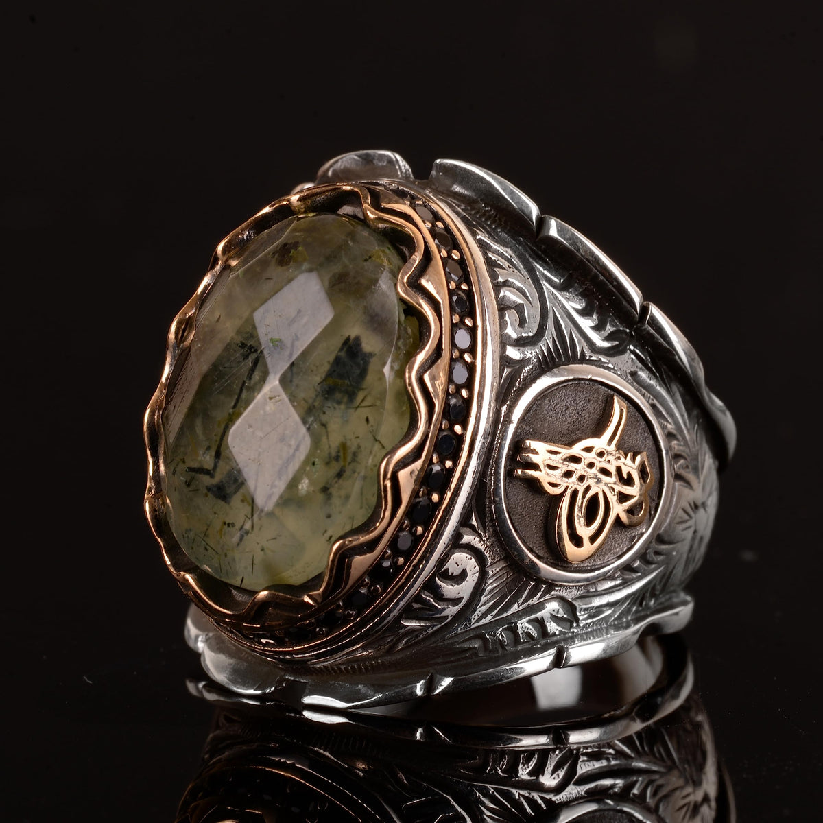 Natural Jade Prehnite Stone Ring, 925 Sterling Silver, Handmade Ottoman Ring — 5