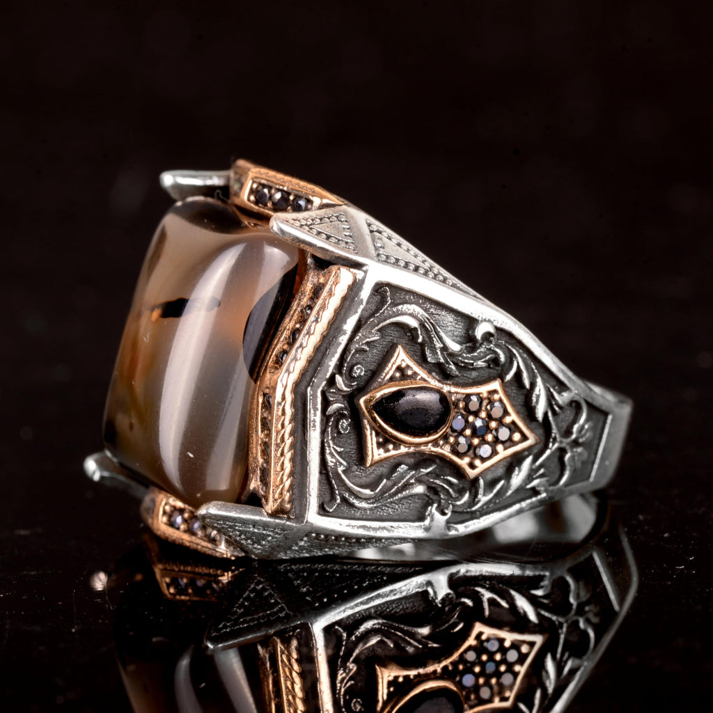 Natural Yemen Agate Stone Ring - 925 Sterling Silver Ring — 5