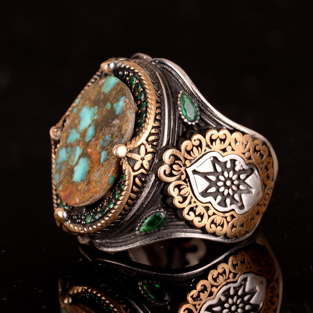 Natural Arizona Turquoise Stone Oval Silver Ring — 5