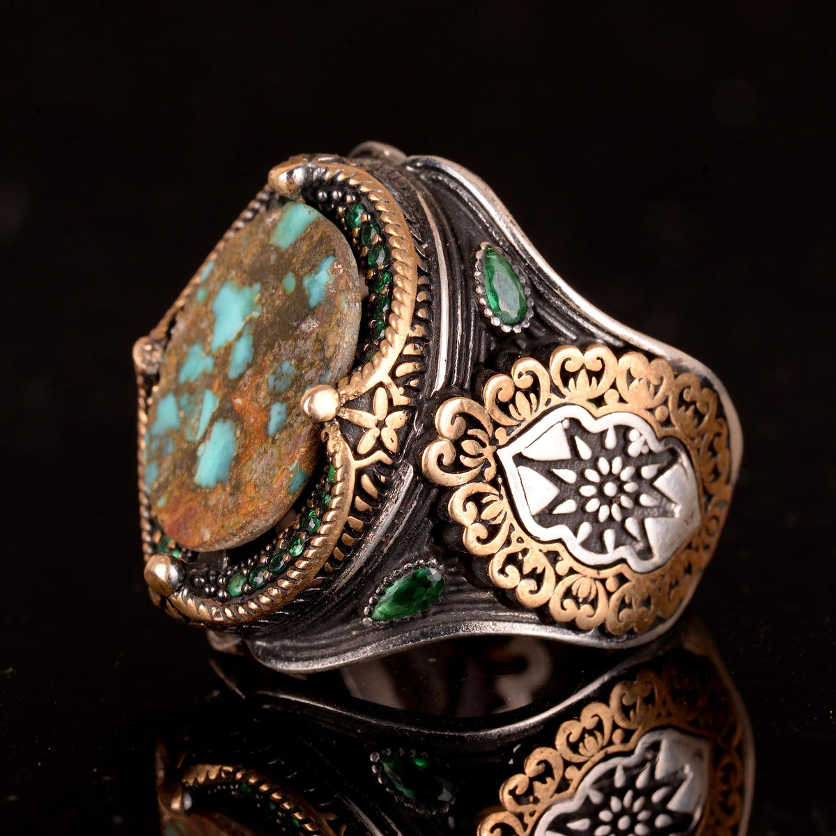 Natural Arizona Turquoise Stone Oval Silver Ring — 5
