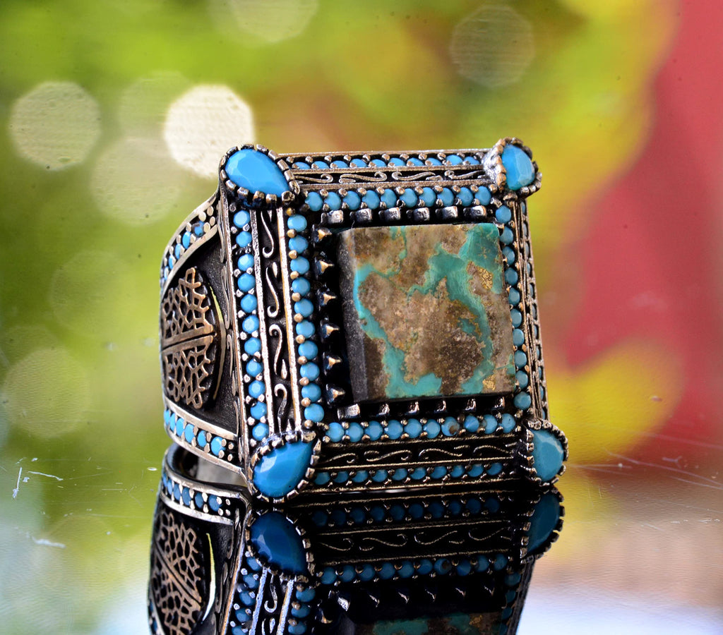 925 Sterling Silver Real Arizona Turquoise Stone Men's Ring — 3