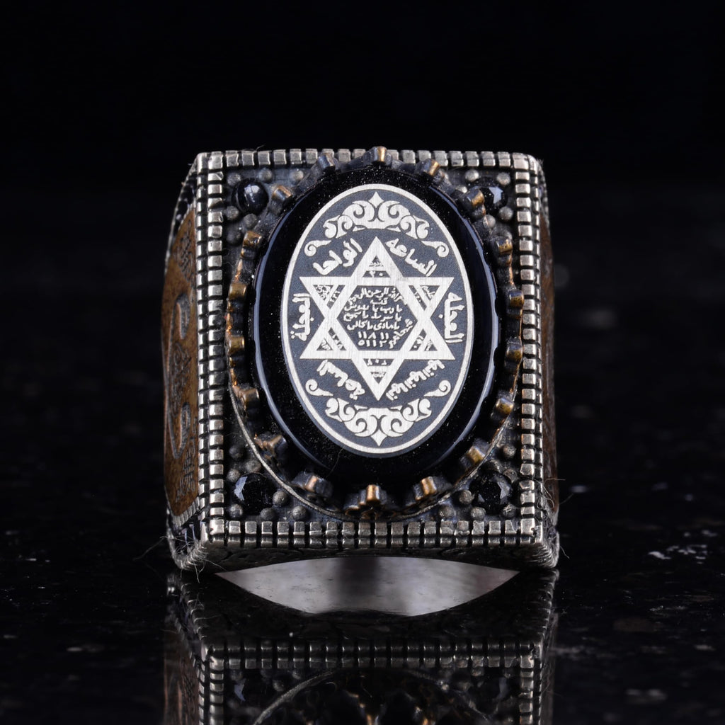 Silver Men's Ring - Seal of Solomon, Islamic Vav Pattern and Mosque Design - Handmade Vintage Ring — 5