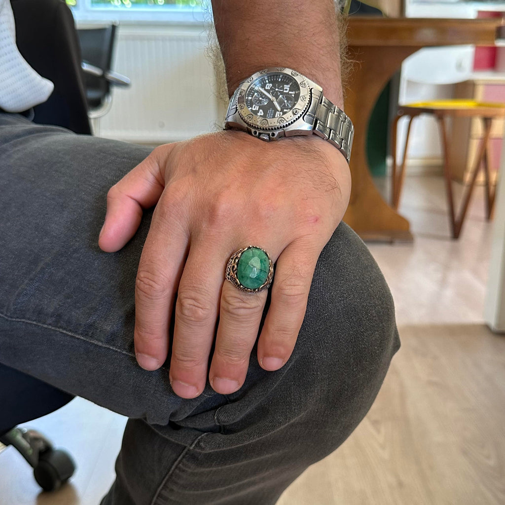 Natural Emerald Stone Handmade Ring - 925 Sterling Silver — 3