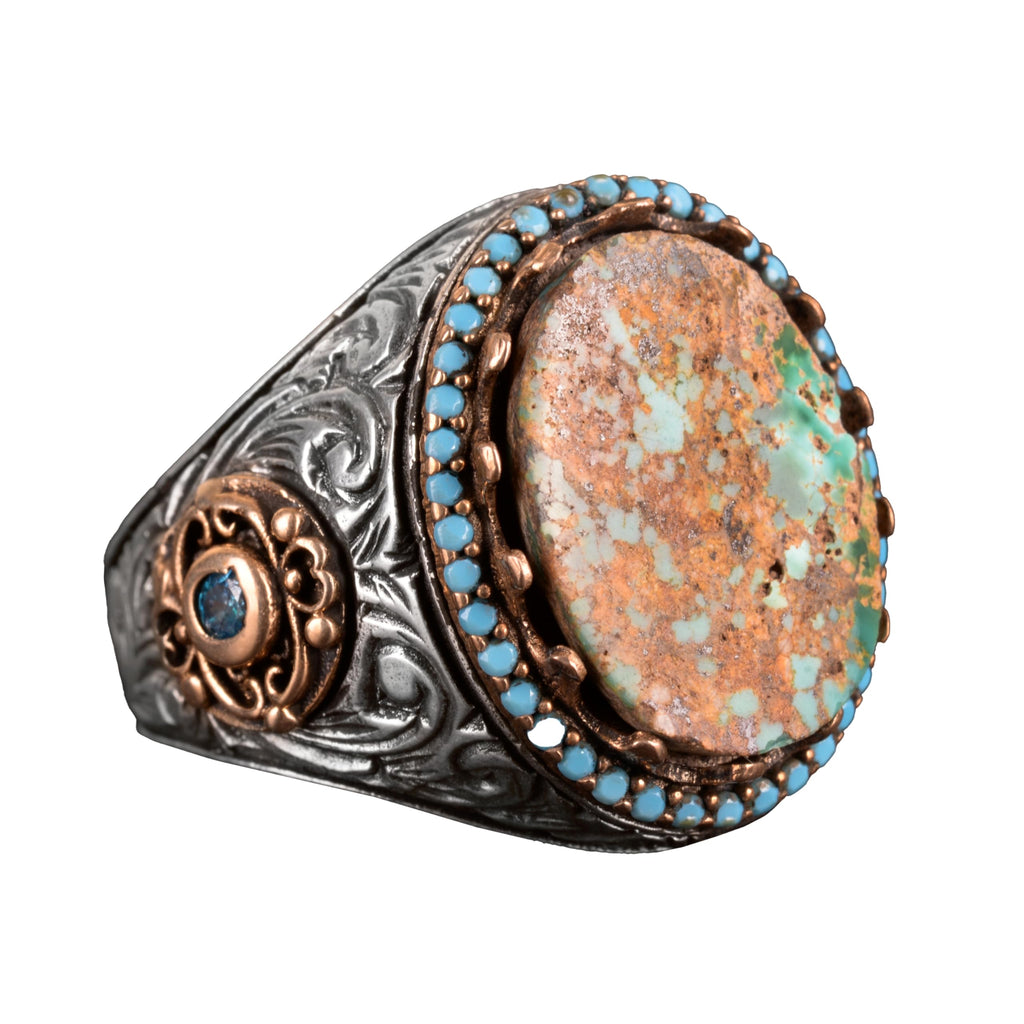 Handmade Natural Arizona Turquoise Stone Ring, 925 Sterling Silver (Model-2)