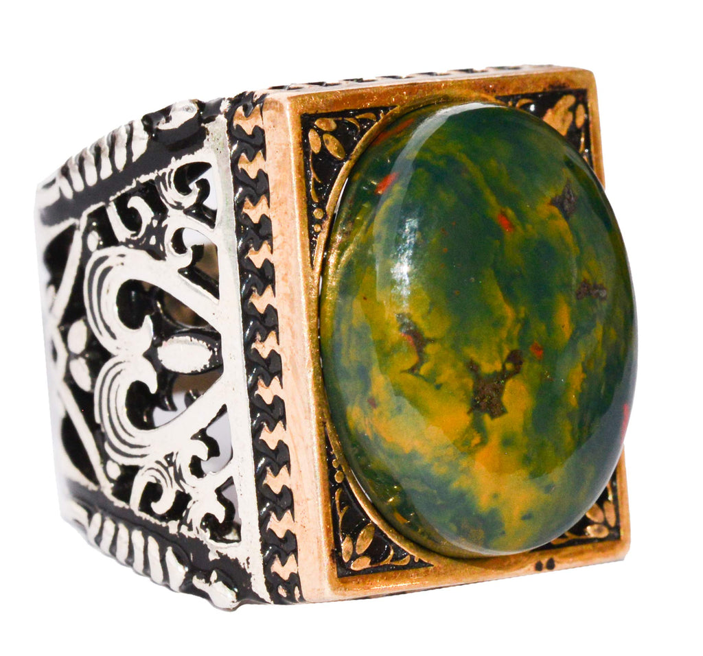 Falcon Jewelry KAMBO Handmade 925 Sterling Silver Bloodstone Falcon Ring for Men, Vintage Adjustable Gemstone Statement 