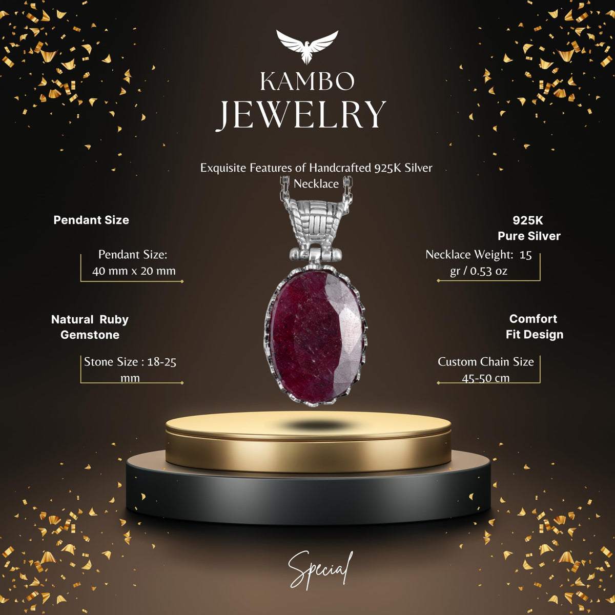 Natural Ruby Necklace - 925 Sterling Silver Necklace — 2