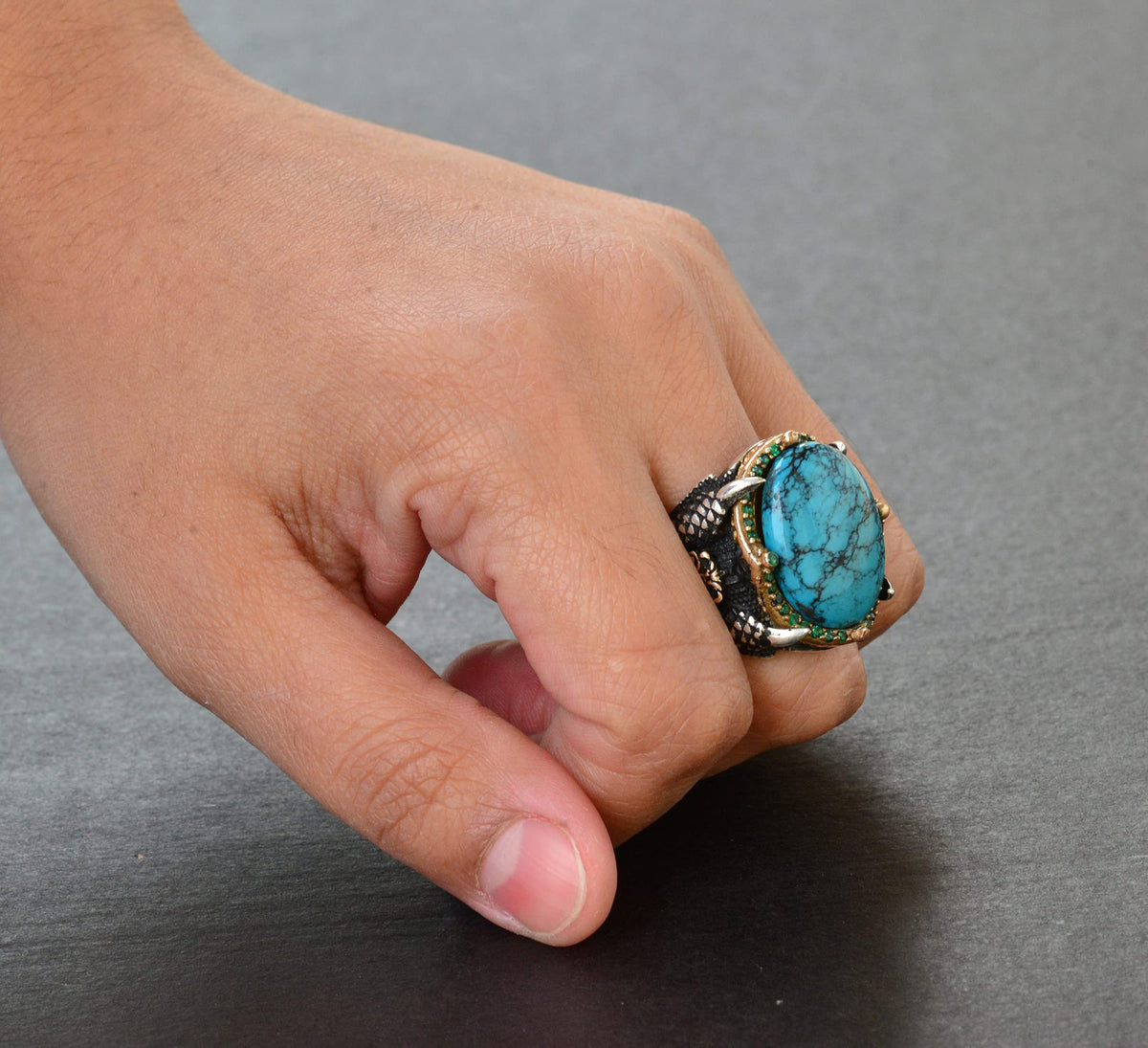 Silver Eagle Claw Ring - Natural Turquoise Stone — 7