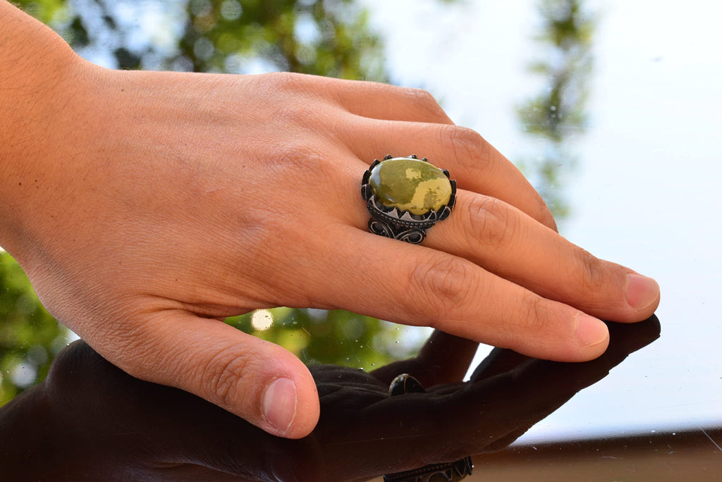 925 Sterling Silver Natural Arizona Turquoise Stone Men's Ring (Model-2) — 7