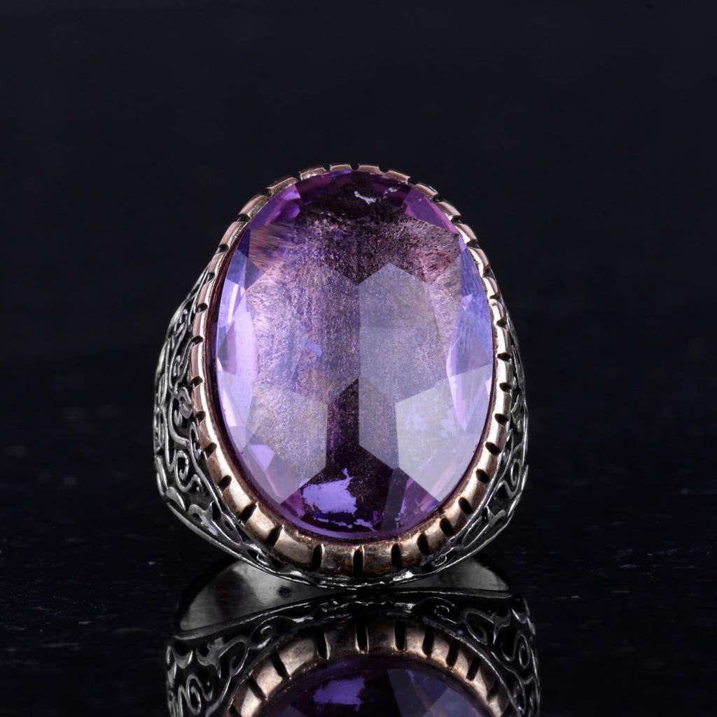 KAMBO Created Stone Ring, 925 Sterling Silver Men's Ring, Large Ring (Synthetic Amethyst Stone) — 3