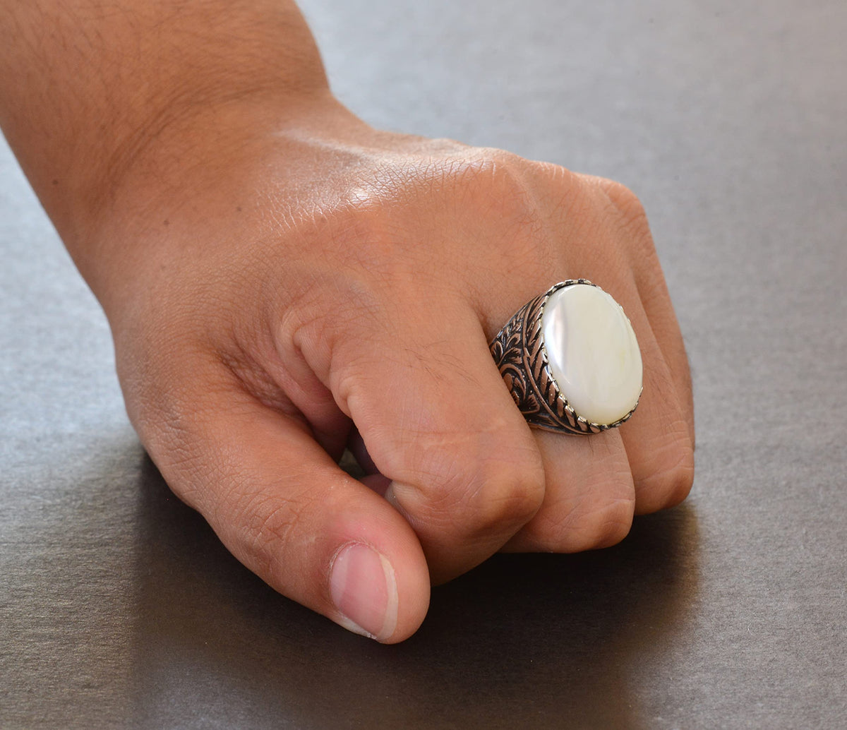 925 Sterling Silver Ring - Ring with Natural Pearl Stone — 7