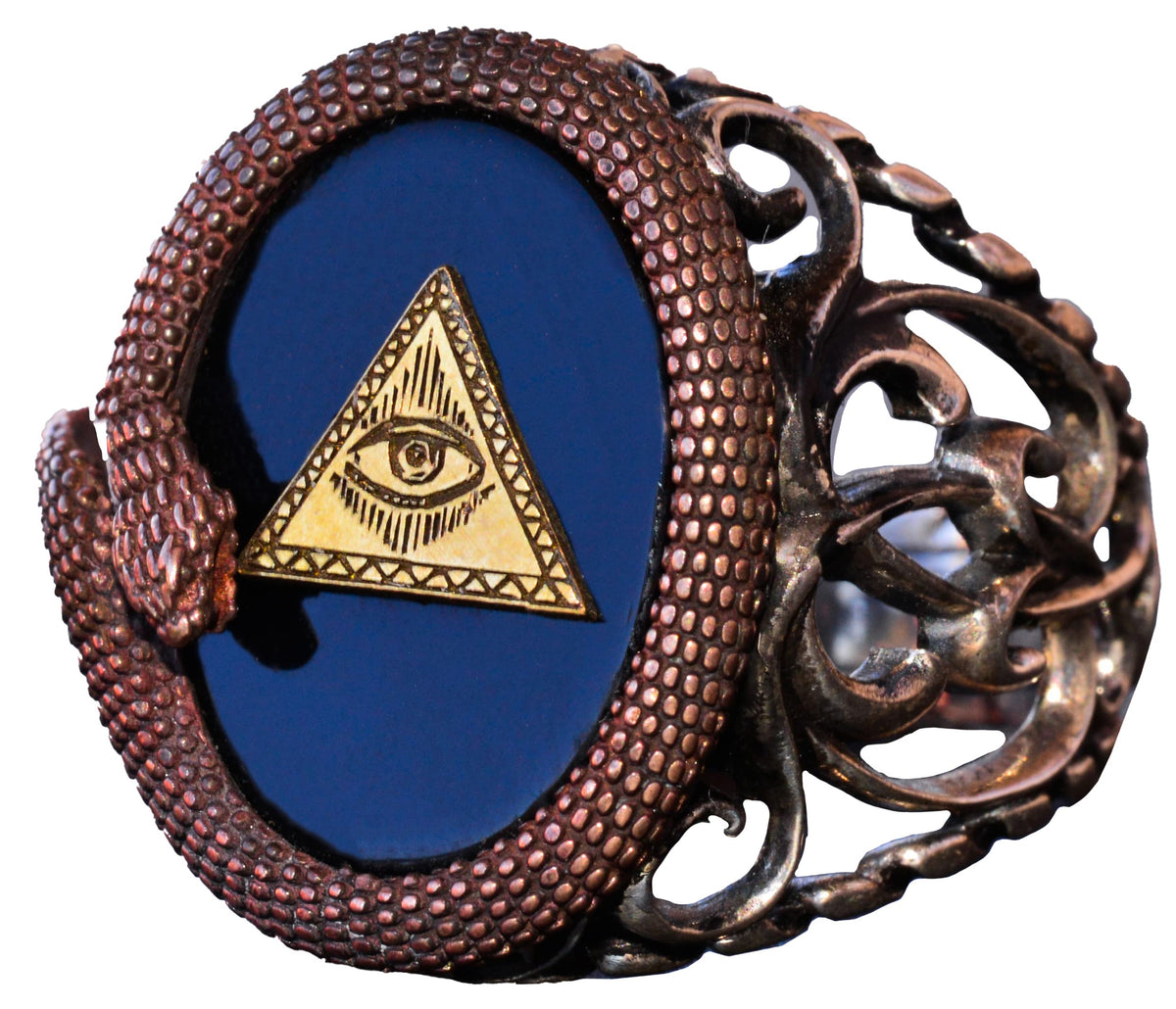 925 Sterling Silver Men's Ring - Snake Design - Seal Ring (Pyramid Eye)