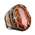 925 Sterling Silver Men's Ring - Natural Blood Stone Ottoman Effect Design