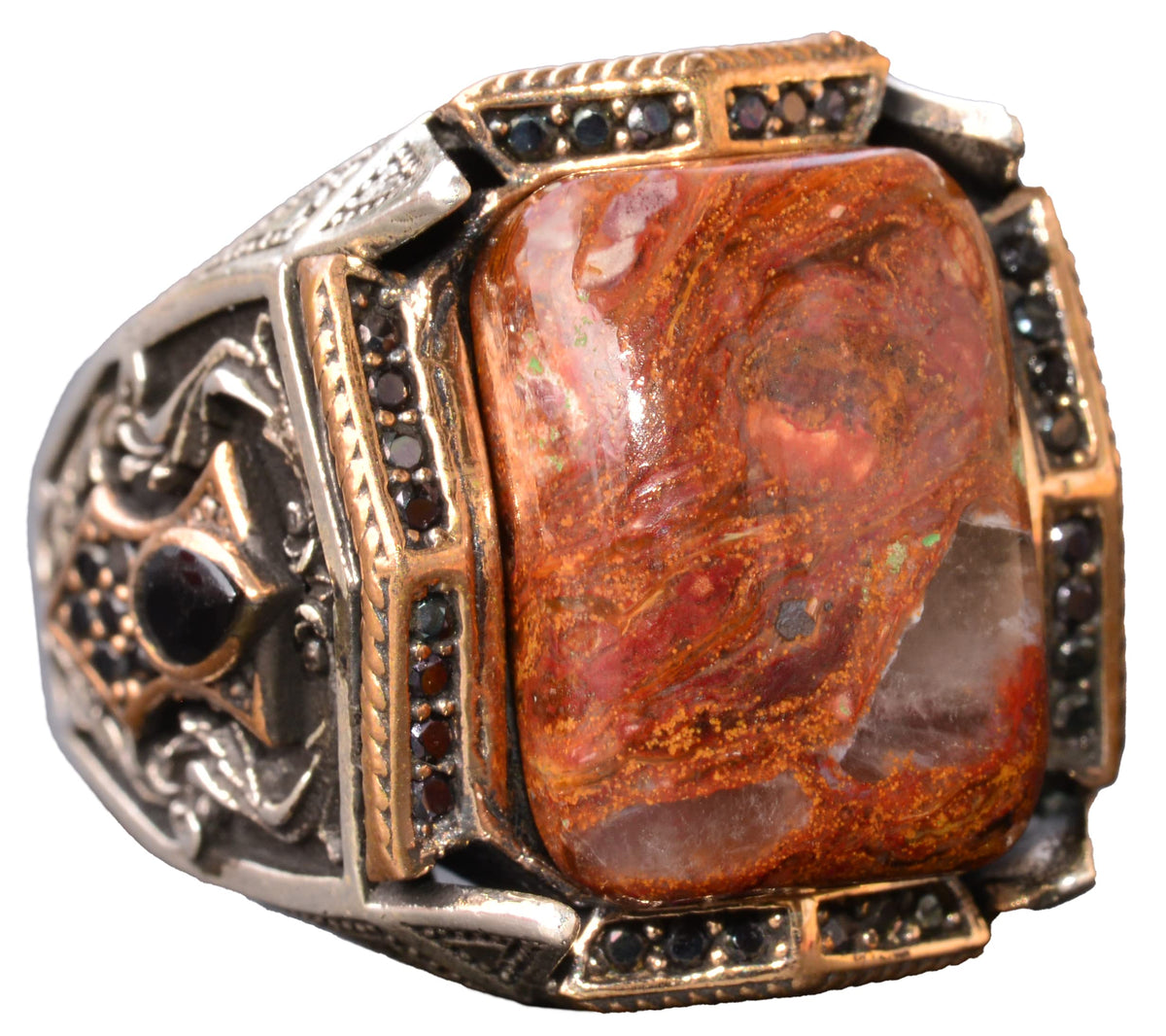 Natural Pietersite Rectangular Stone Ring - 925 Sterling Silver