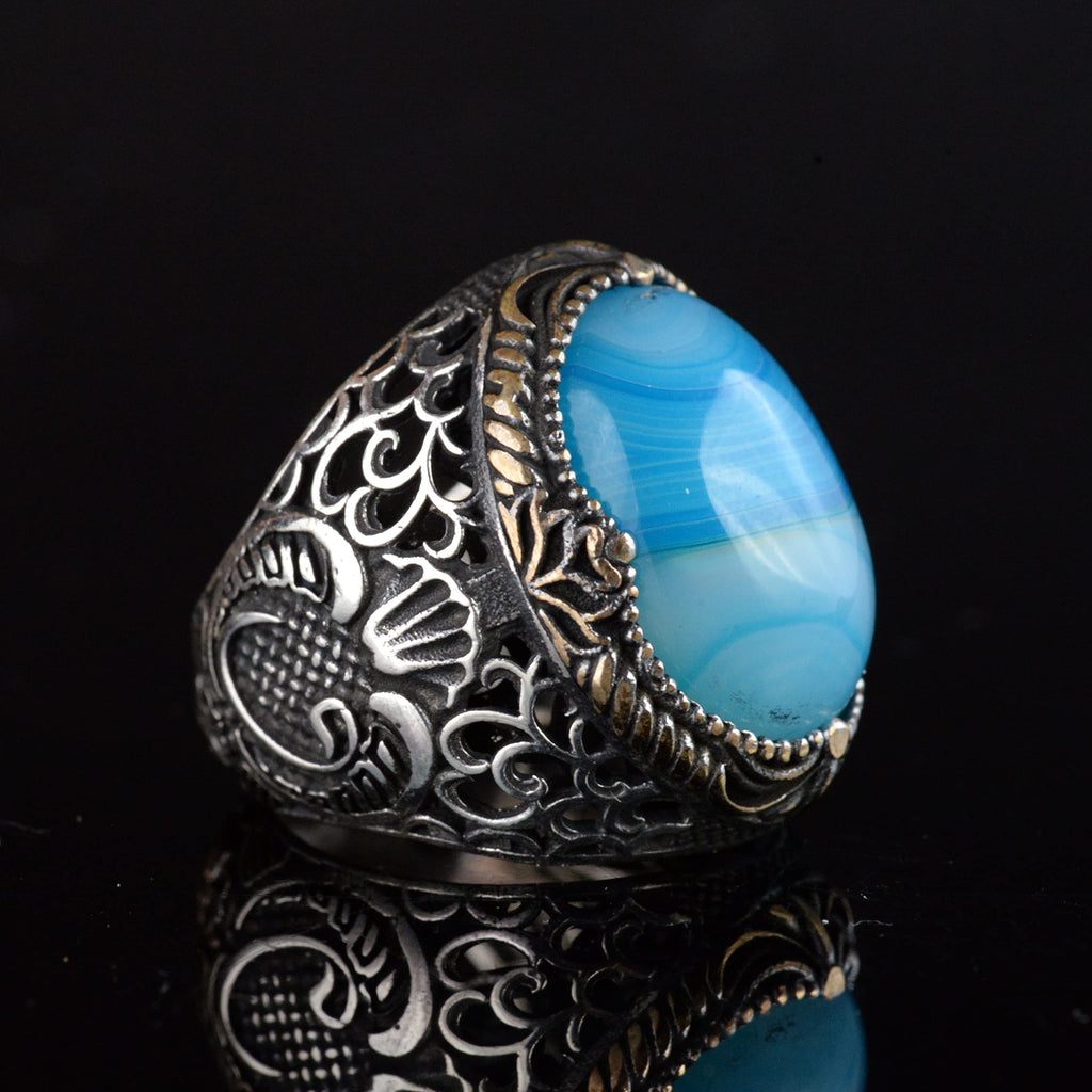 Natural Blue Tree Stone Ring, 925 Sterling Silver Handmade — 5