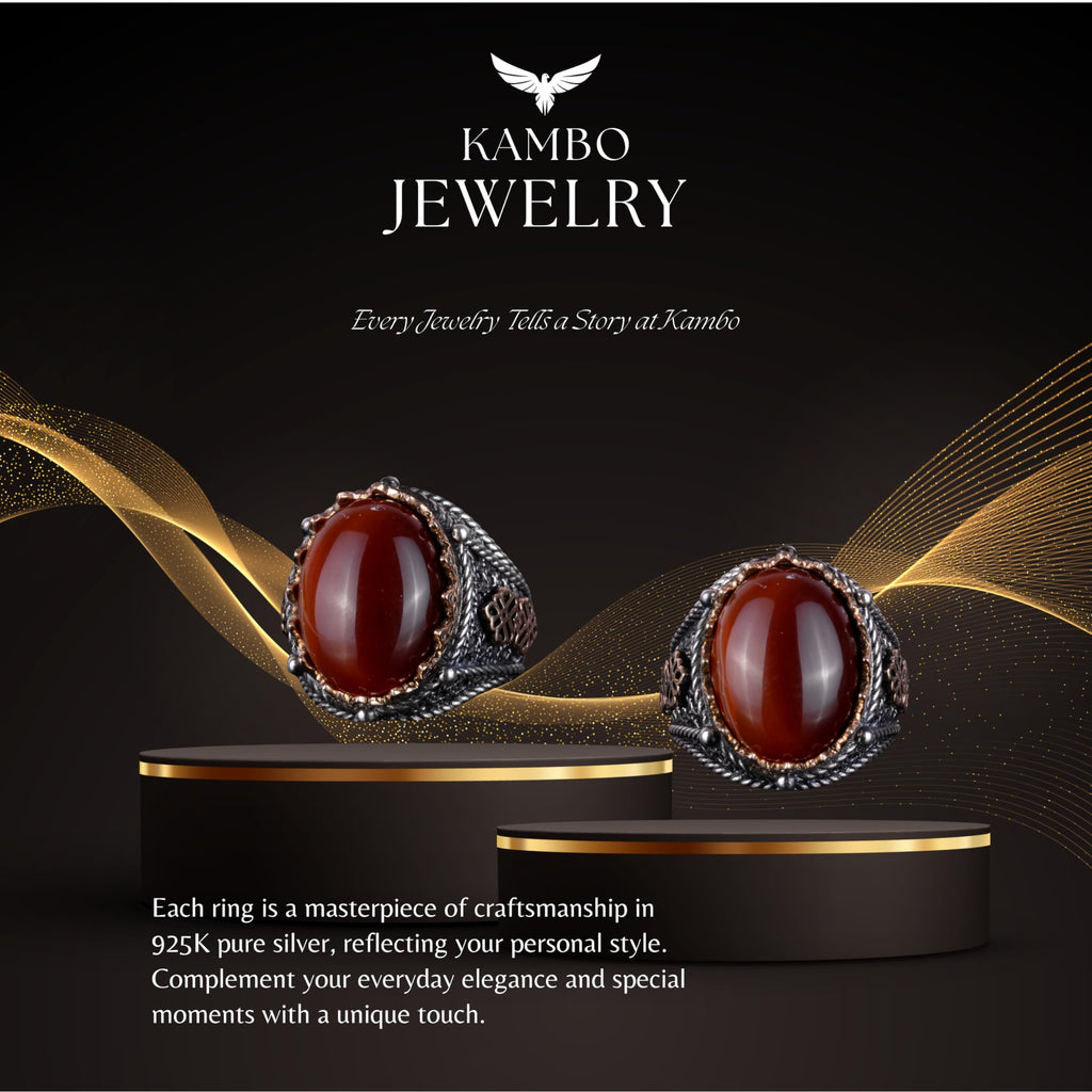 Handcrafted Natural Red Agate Stone Ring, 925 Sterling Silver (Model-2) — 7