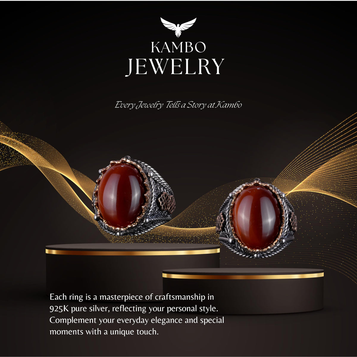Handcrafted Natural Red Agate Stone Ring, 925 Sterling Silver (Model-2) — 7