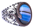 925 Sterling Silver Men's Ring - Blue Agate Stone