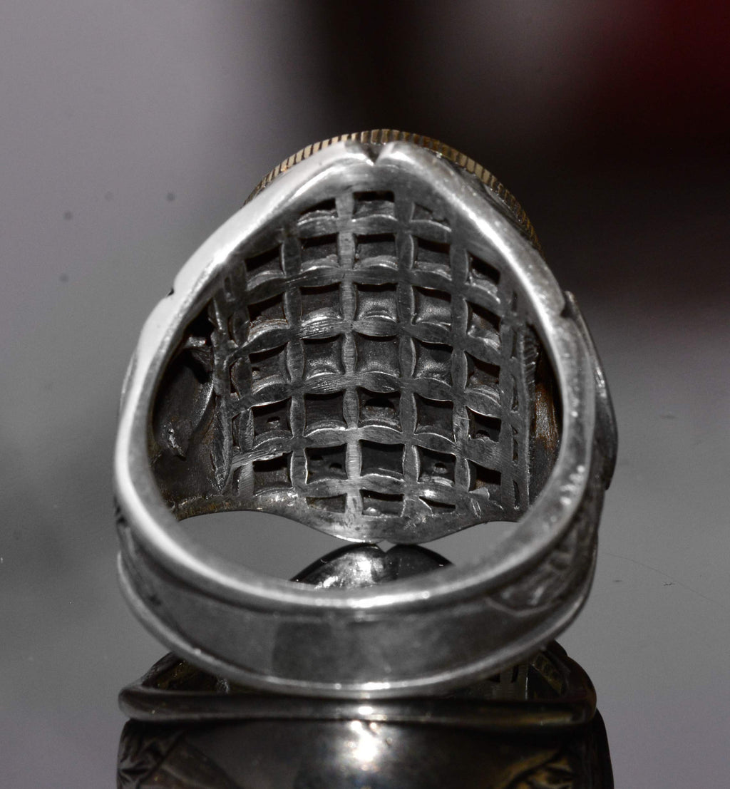 Natural Bloodstone Men's Ring - 925 Sterling Silver Ottoman Tugra Design — 8