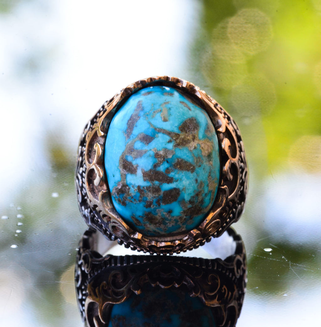 Handmade Natural Turquoise Ring | 925 Sterling Silver Men's Ring | Protection and Healing Design — 8