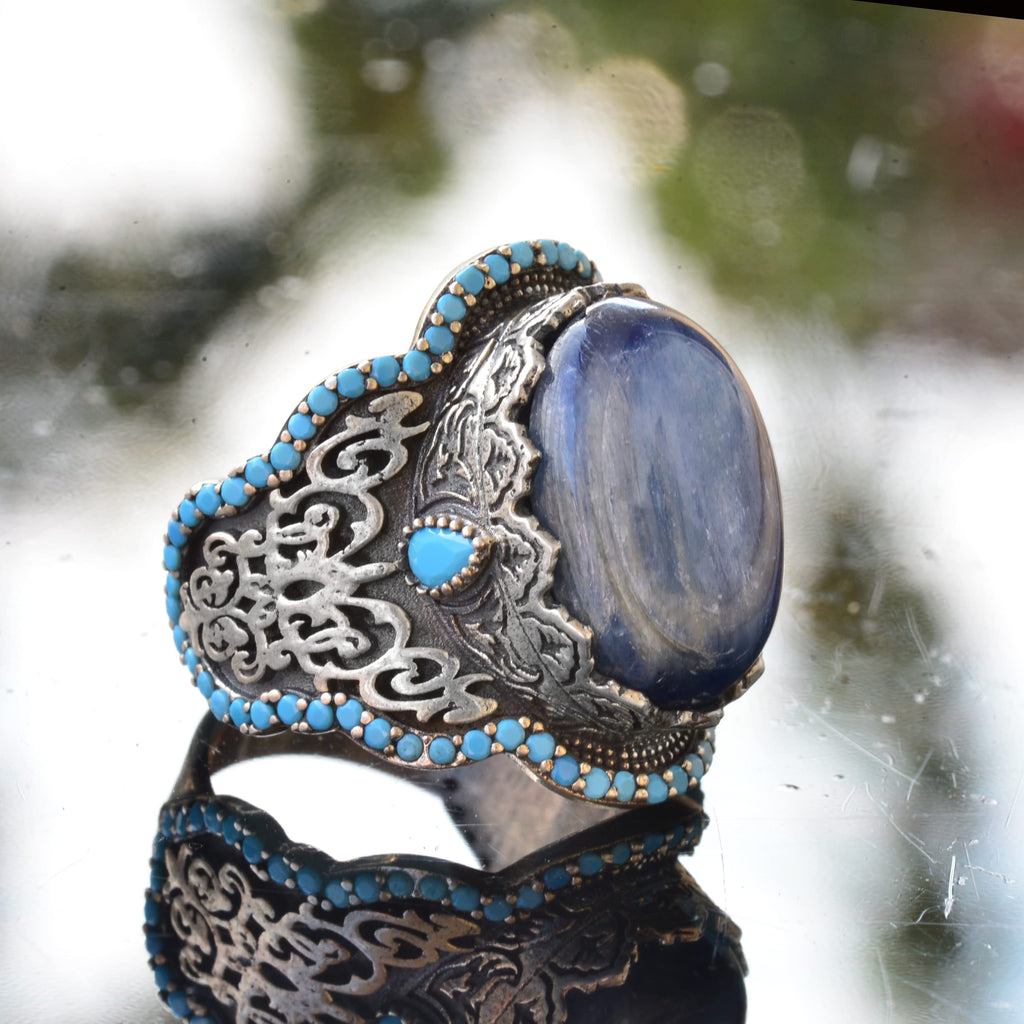 Handmade 925 Sterling Silver Men's Ring - Natural Stone (Kyanite) — 4