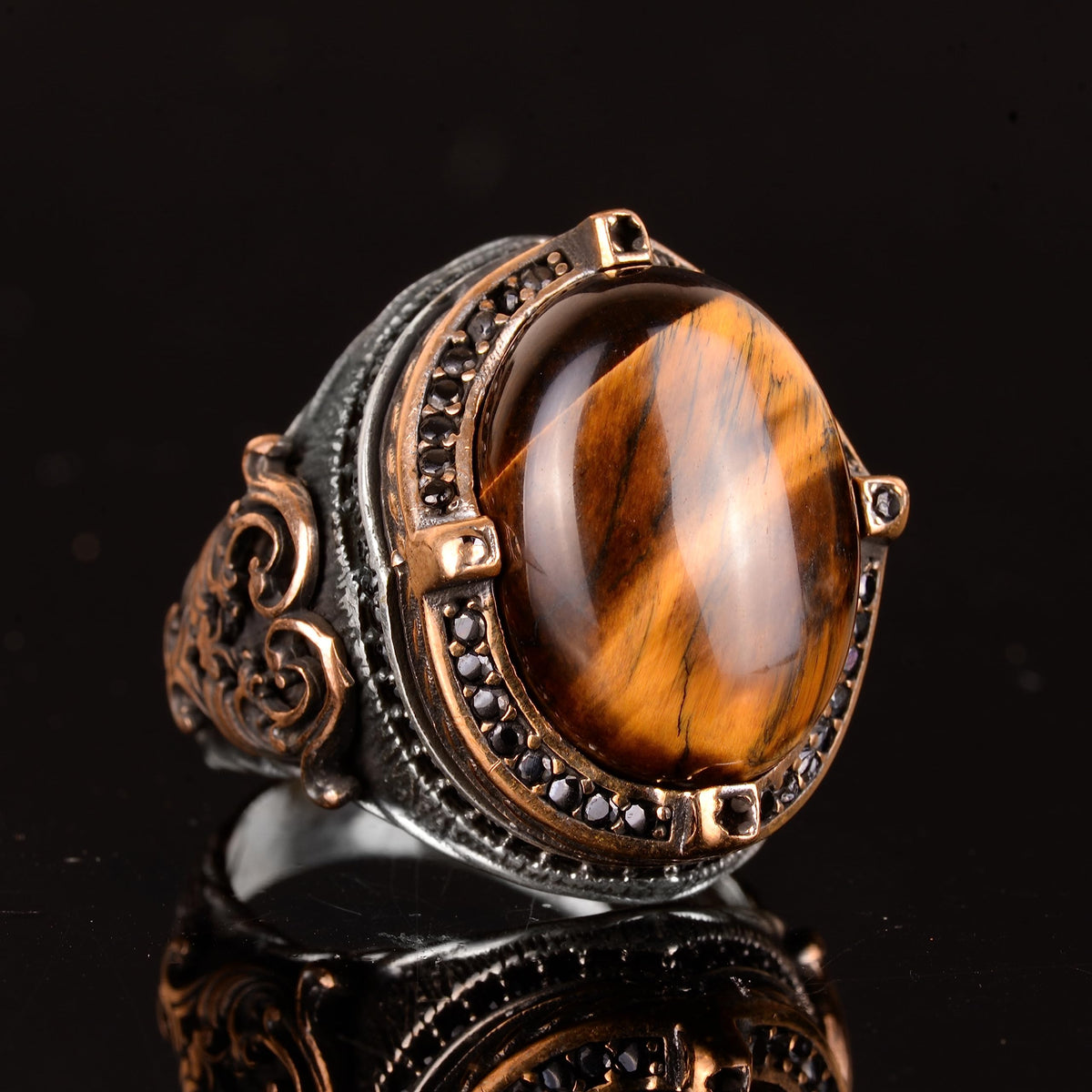 Tiger's Eye Natural Stone Ring - 925 Sterling Silver Handmade Men's Ring - Power and Courage Design — 4