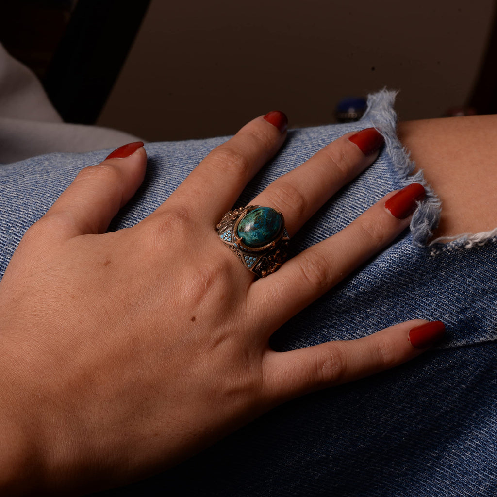 Natural Azurite Stone Ring, 925 Sterling Silver, Sultan Men's Ring — 7