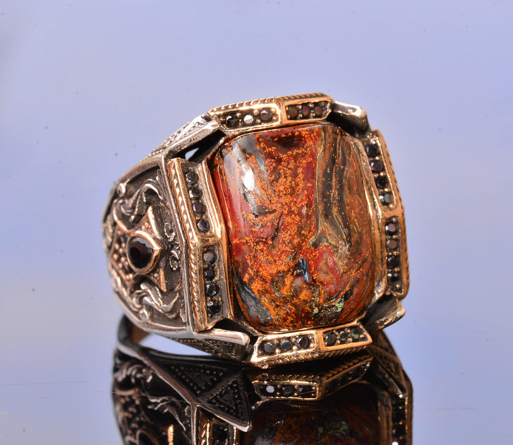 Handcrafted Pietersite Natural Stone Silver Men's Ring - Symbol of Clarity and Transformation — 5