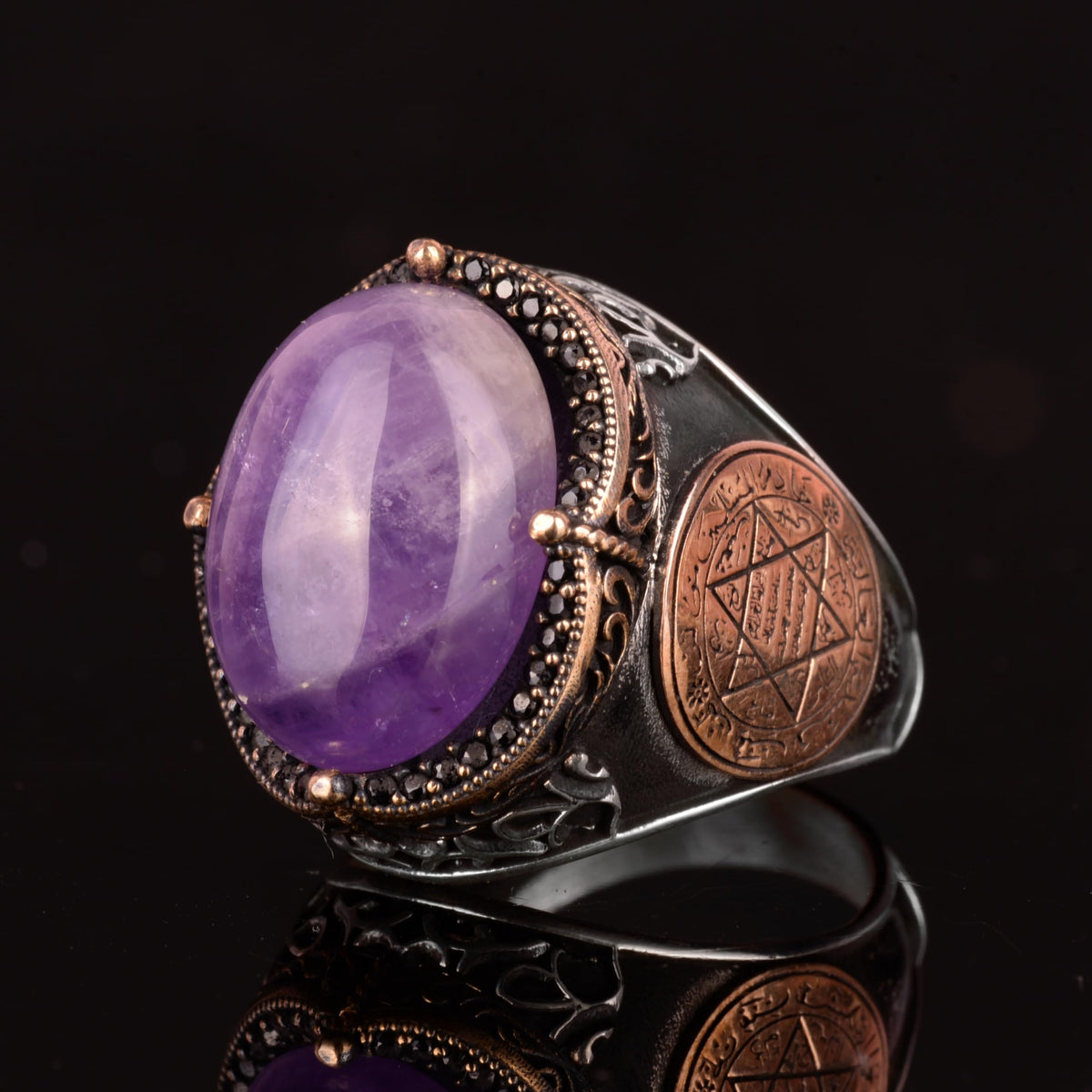 Natural Amethyst Stone Ring - 925 Sterling Silver Men's Ring — 6