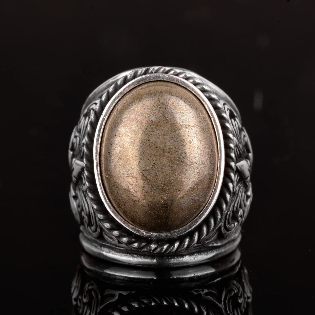 Elegant Stone Collection 925 Sterling Silver Large Ring - Natural Pyrite — 4