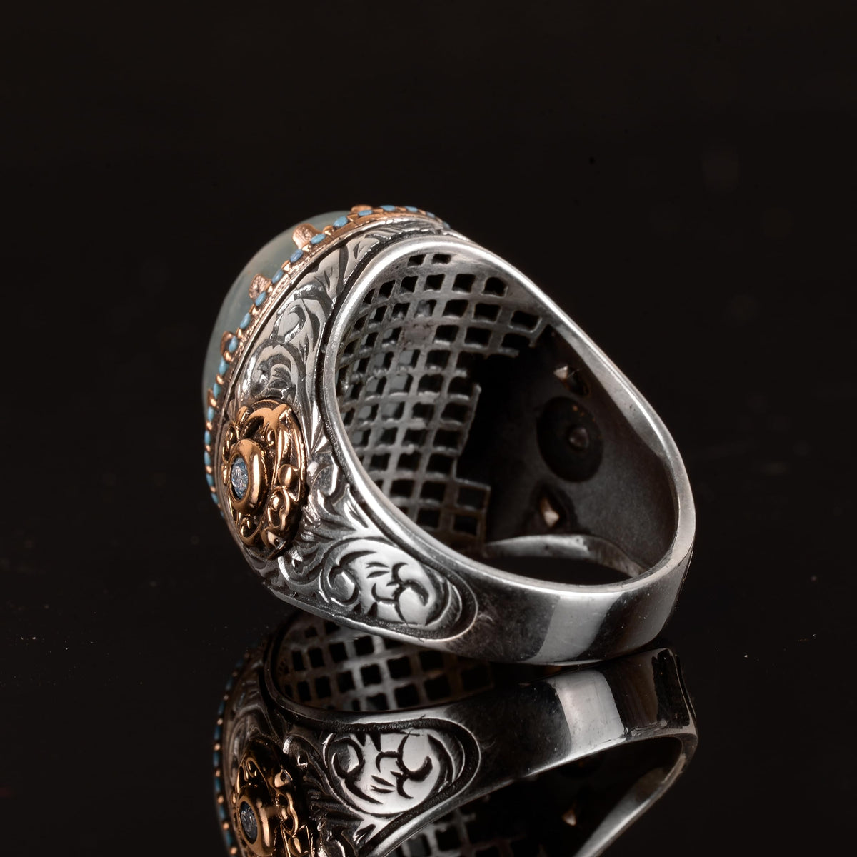 925 Sterling Silver Natural Aquamarine Stone Men's Ring - Handmade King Jewelry — 7