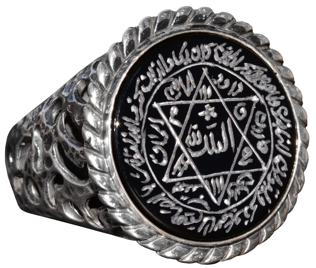 Silver Men's Ring, Natural Black Onyx Stone, Solomon's Seal Ring, Handmade Jewelry