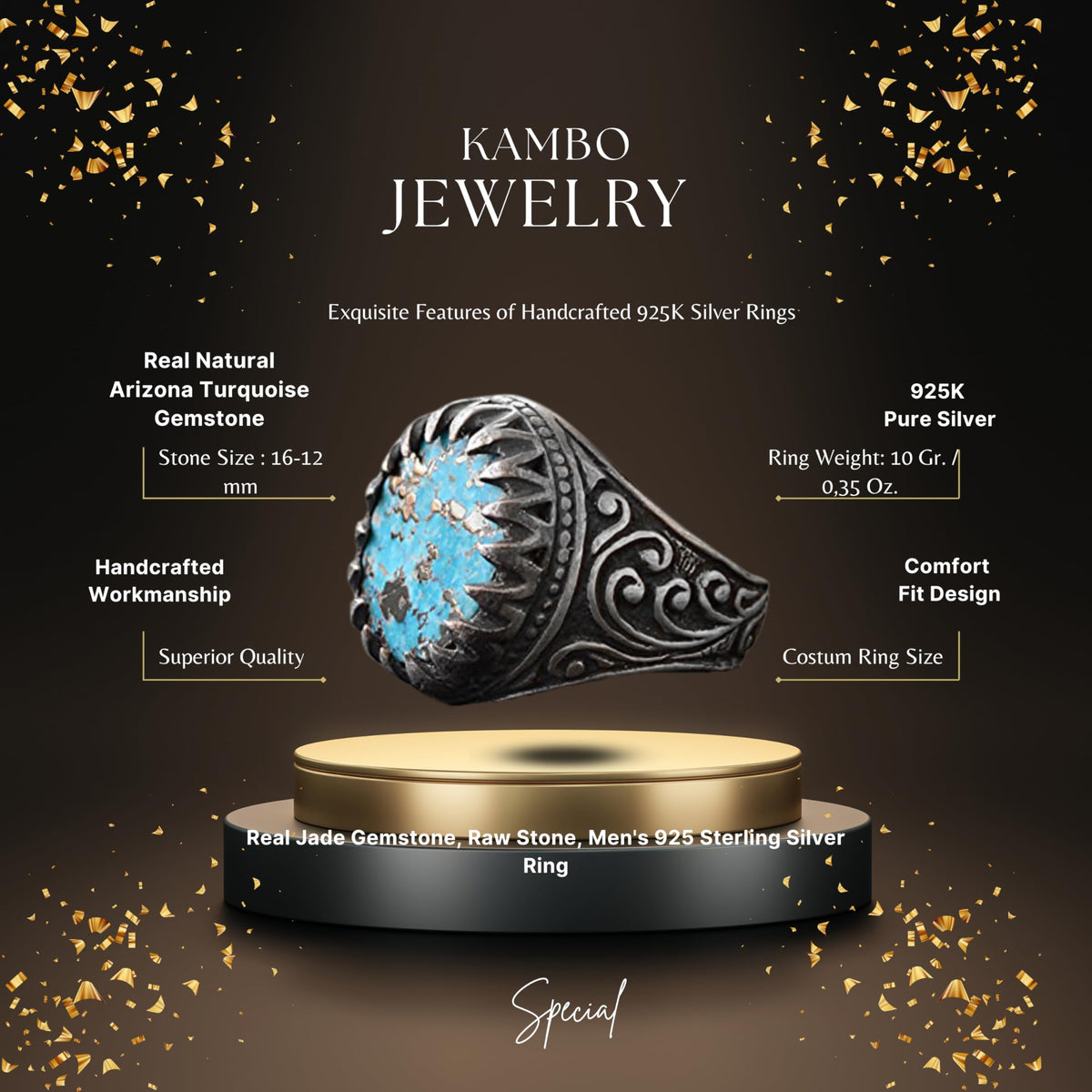KAMBO Natural Arizona Turquoise Gemstone Ring — 2