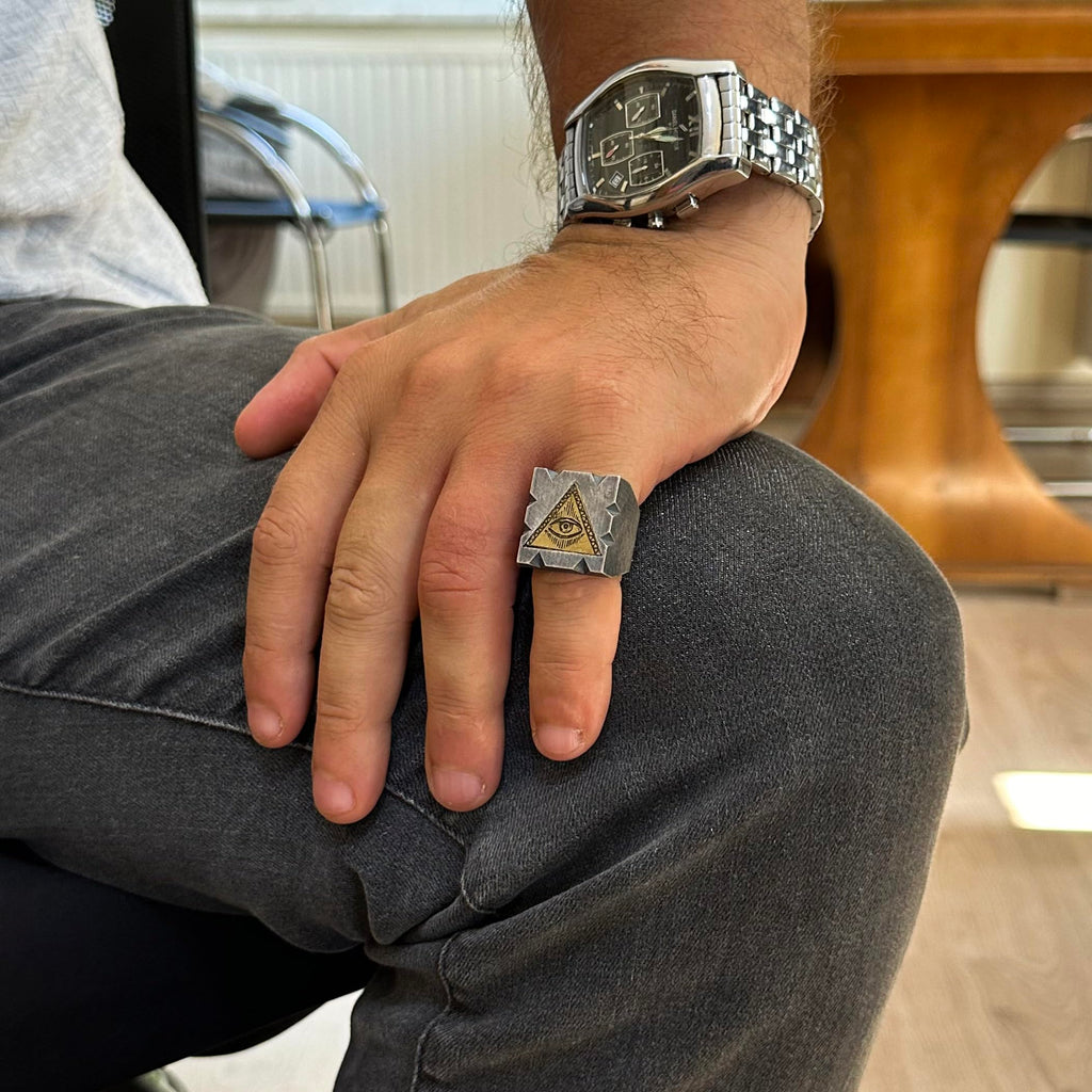 Silver Eye of Horus Ring, Square Design, 925 Sterling Silver Men's Ring — 3