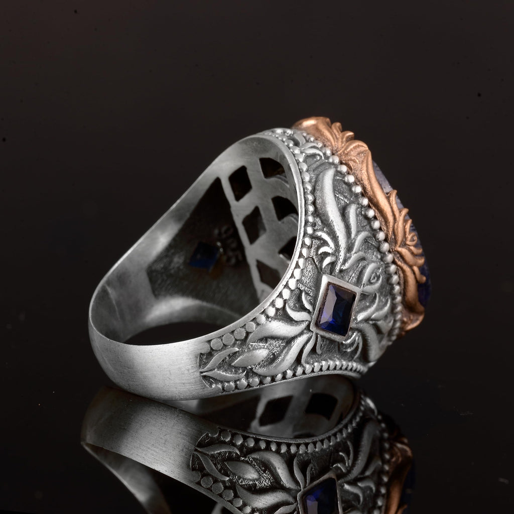 925 Sterling Silver Men's Ring - Handmade Ring with Natural Sapphire Stone — 7