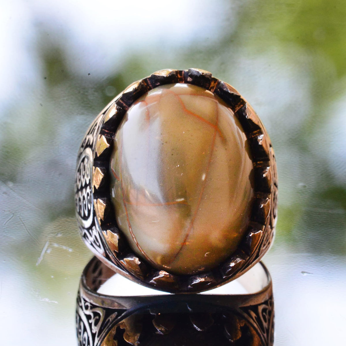 Green Natural Jasper Stone Ring — 4