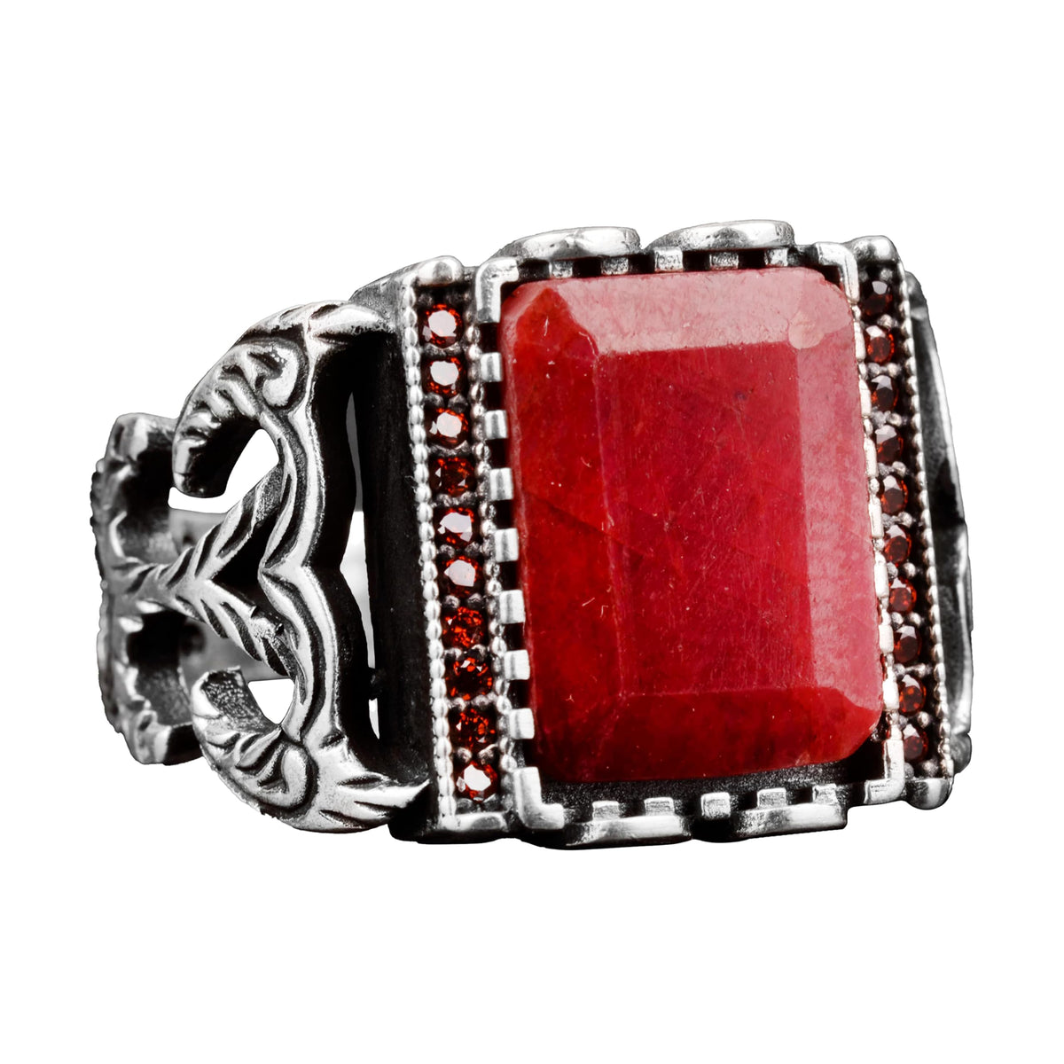 925 Sterling Silver Men's Ring Natural Ruby Stone - Stylish Red Stone Ring