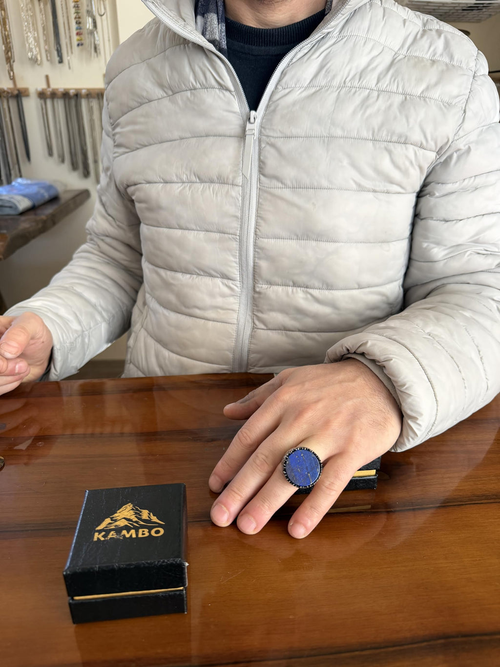 KAMBO Natural Stone Round Large Men's Ring – 925 Sterling Silver Handmade Ring – Statement Ring – Vintage Ottoman Style Men's Jewelry (Lapis Lazuli) — 2