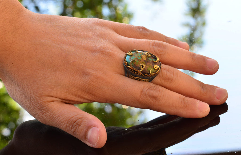 925 Sterling Silver Arizona Turquoise Gemstone Men's Ring — 6