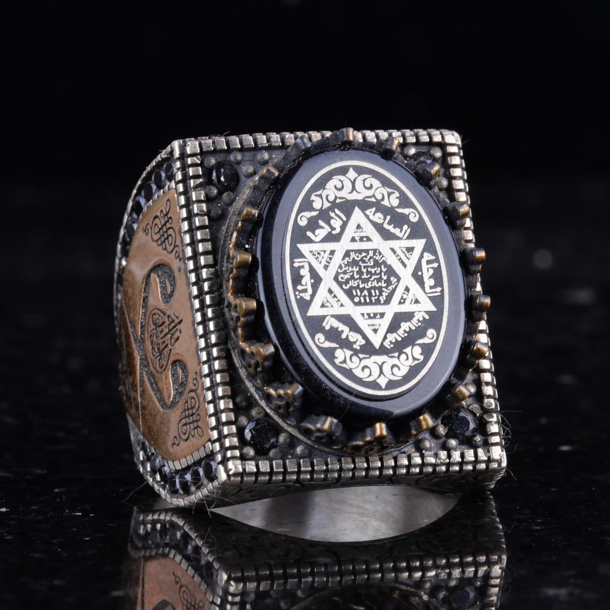 Silver Men's Ring - Seal of Solomon, Islamic Vav Pattern and Mosque Design - Handmade Vintage Ring — 4