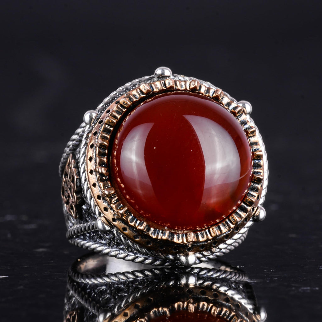 Natural Stone Handmade Ring - 925 Sterling Silver Ring (Red Agate) — 5