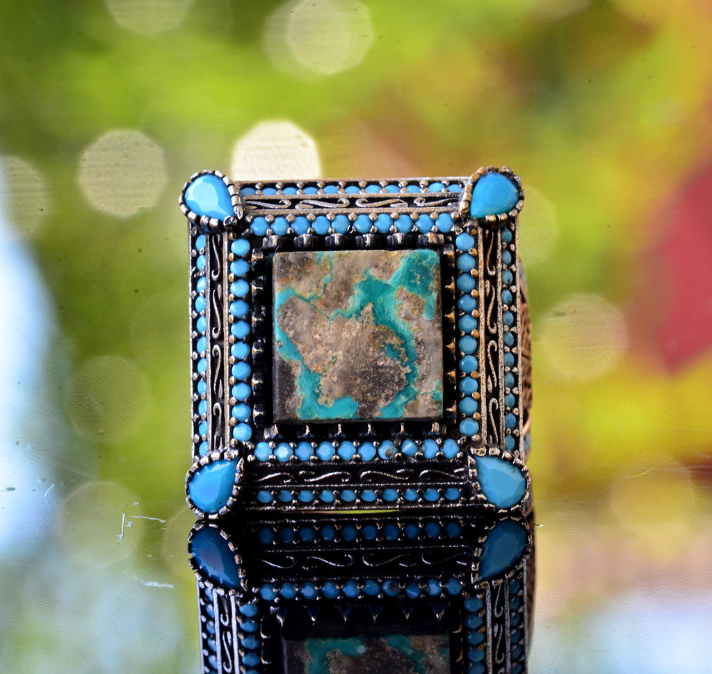925 Sterling Silver Real Arizona Turquoise Stone Men's Ring — 2
