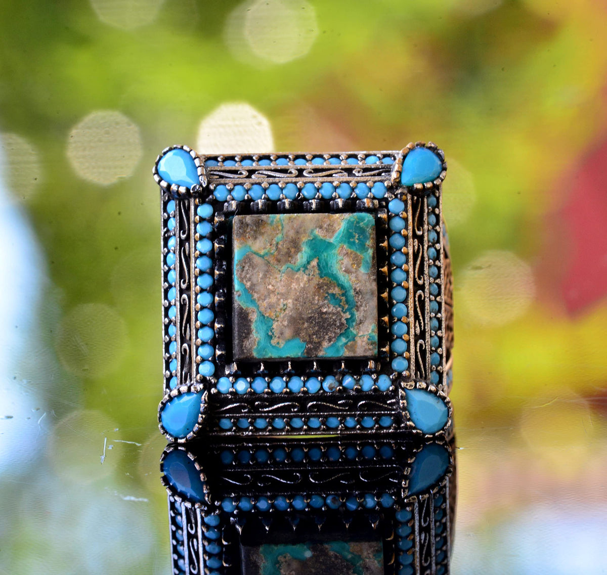 925 Sterling Silver Real Arizona Turquoise Stone Men's Ring — 2