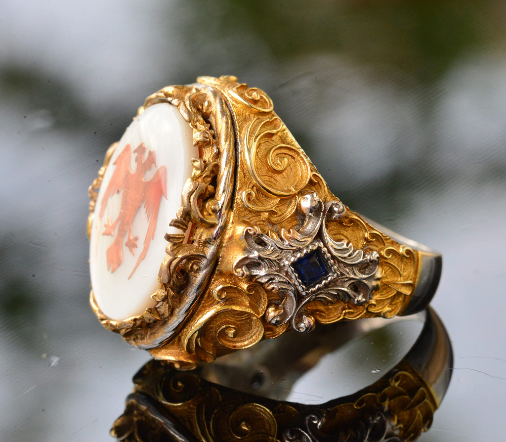 Men's Silver Ring - Pearl Stone - Ring (Double Headed Eagle) — 4