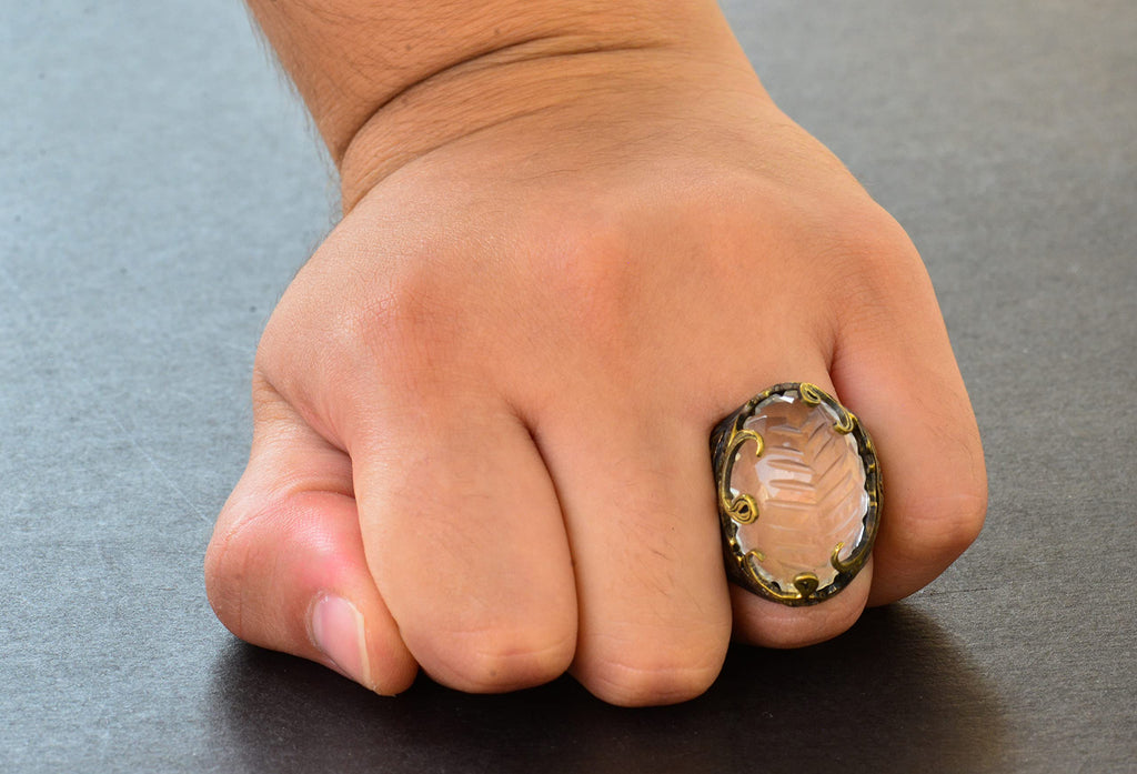 Crystal Stone Silver Men's Ring — 6
