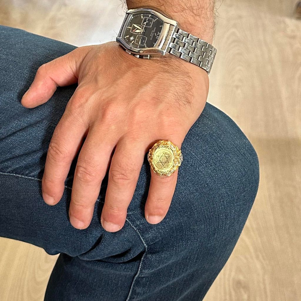 Men's Silver Star of David Ring - Solomon Seal Design, Gold Plated — 6