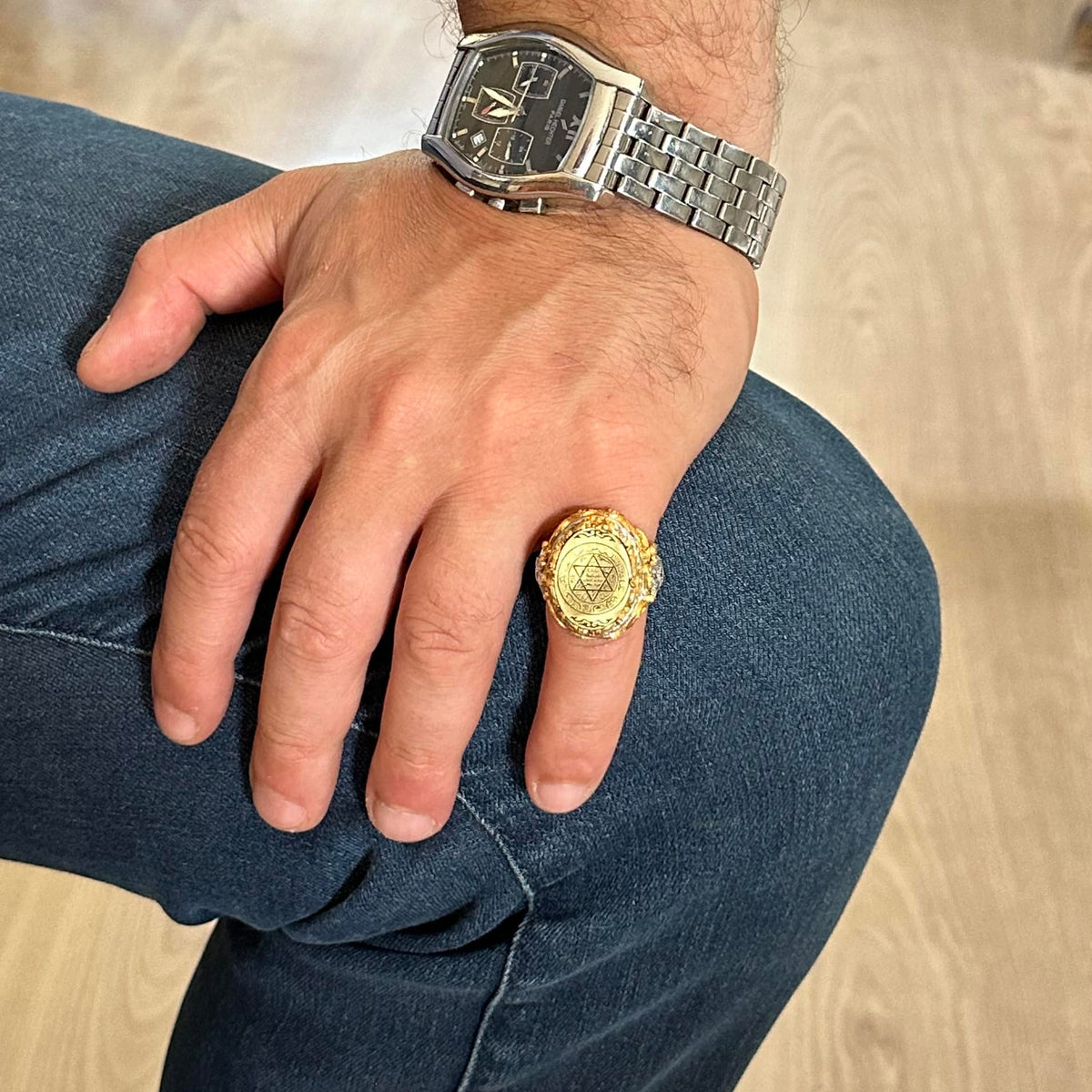 Men's Silver Star of David Ring - Solomon Seal Design, Gold Plated — 6