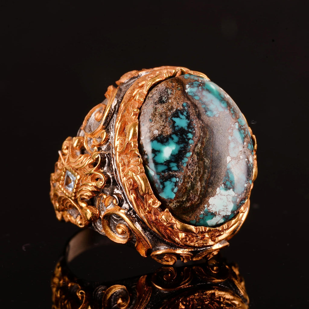 Natural Azurite Stone Ring, Handmade, 925 Sterling Silver — 6