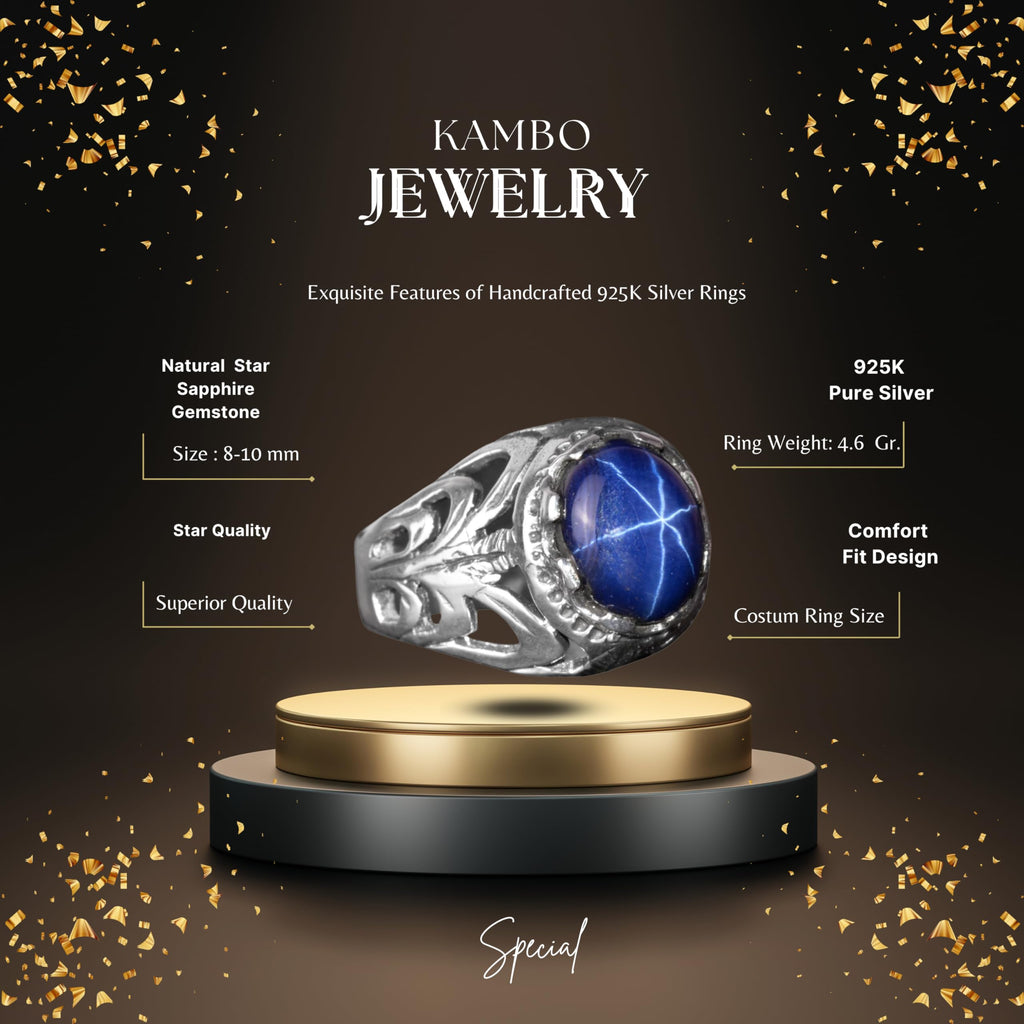 Kambo Genuine Natural Star Sapphire Stone 925 Sterling Silver Ring — 2