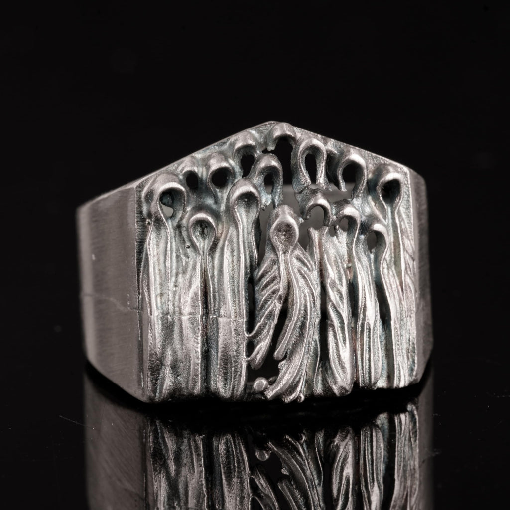 Silver Scary Ghost Handcrafted Ring — 5